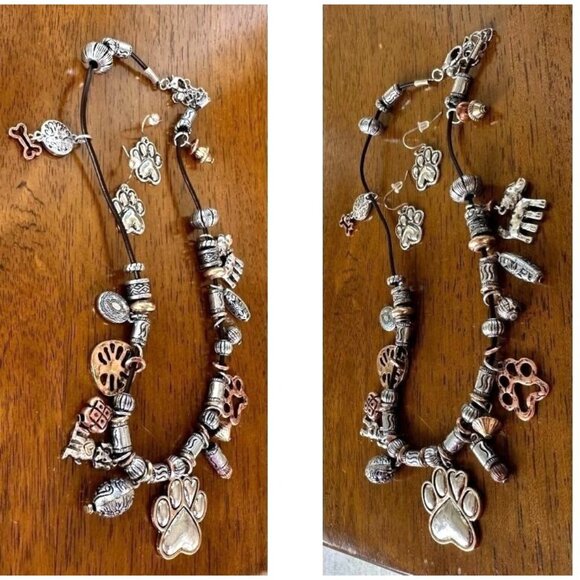 Paw Print Necklace Earrings Set Pendant 17 inch Handmade New Dog Bone An… - Picture 10 of 12